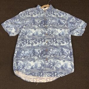 Tommy Bahama Hawaiian Palm Tree Print Shirt Rayon, Various Blue, Size S